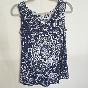 Westport Floral‎ Mandala Tank Top, Blue and White, Women's Size XS